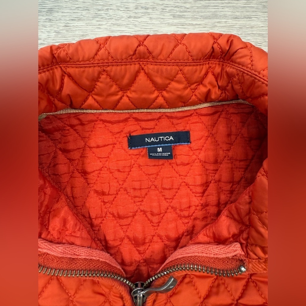 Nautica Vibrant Orange Quilted Jacket medium zip up - Picture 3 of 5